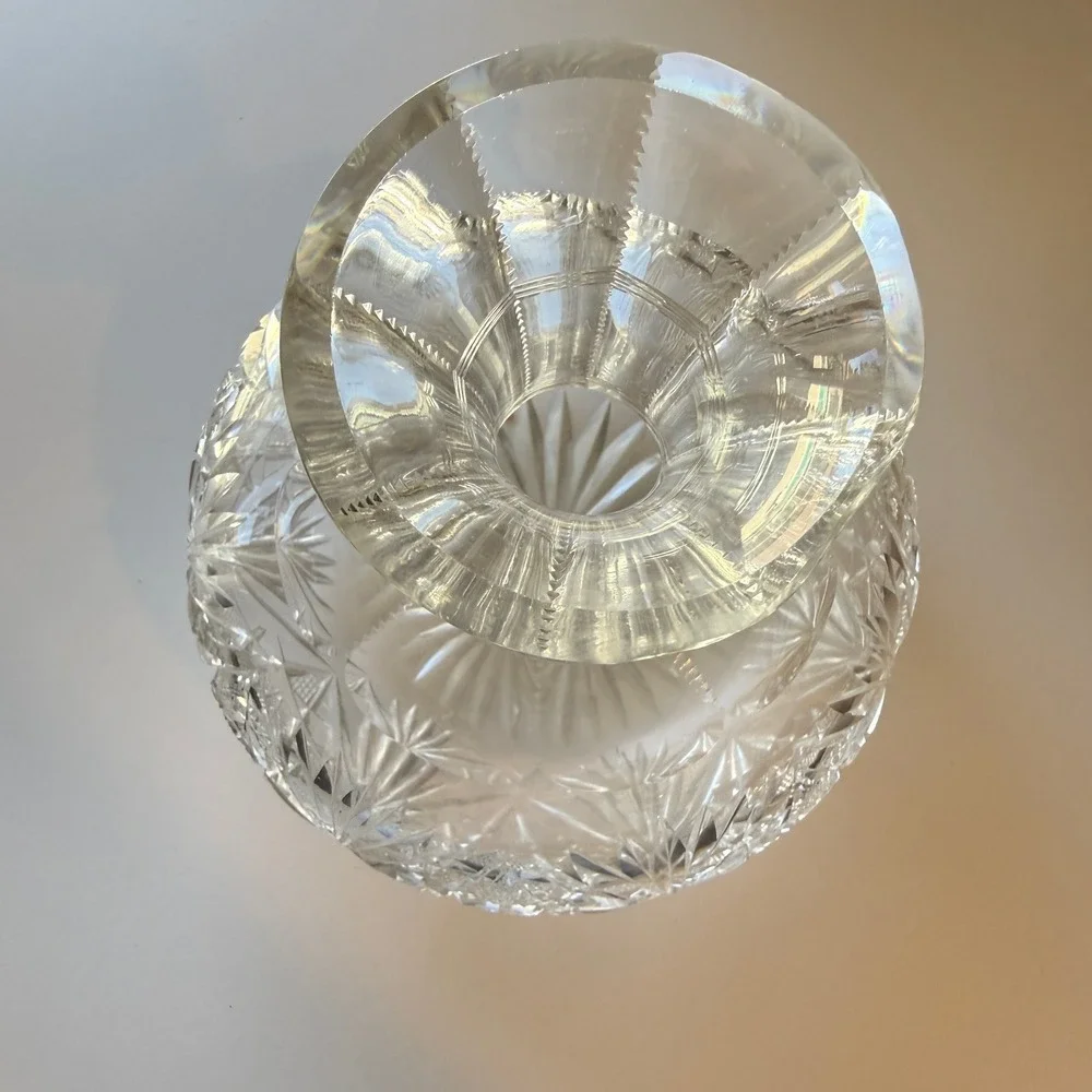 Antique American Brilliant Hand Cut Crystal Decanter Starburst Pinwheel Squat